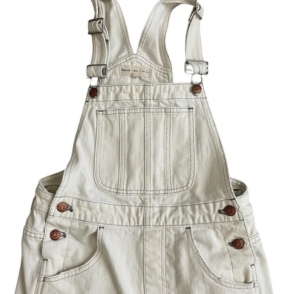 Madewell x Where‎ I Was From White Overalls Distressed Bib Size XS - Picture 6 of 9